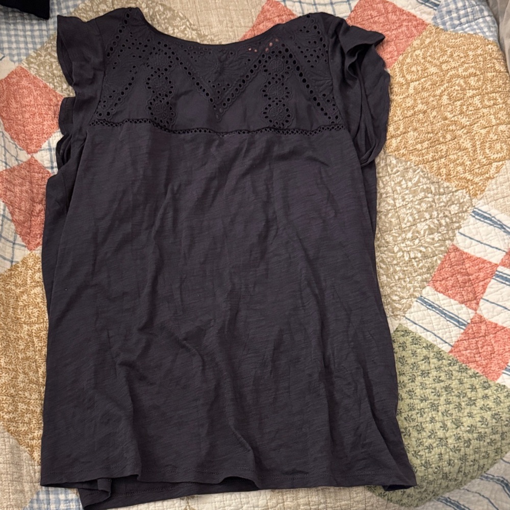 LOFT navy/purple-ish Eyelet Women's Top